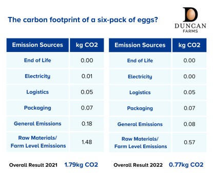 Example of carbon footprints results in a table